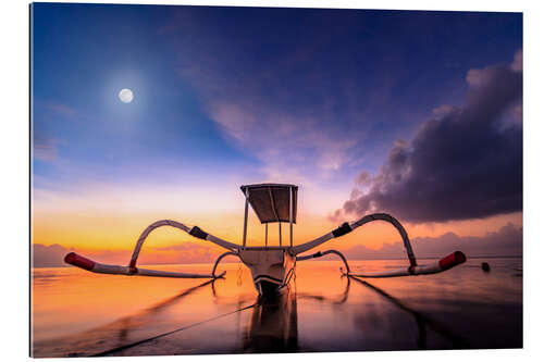 Tableau en plexi-alu Traditional fishing boat Jukung at sunrise