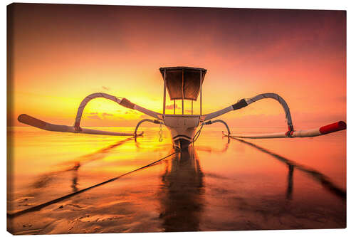 Canvas print Sanur jukung in sunrise, traditional fishing boat