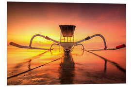 Foam board print Sanur jukung in sunrise, traditional fishing boat