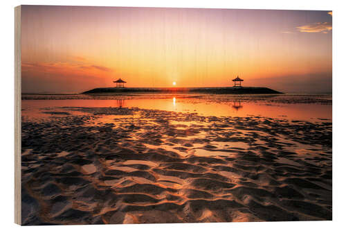 Wood print Bali, Sanur temple in the sea at low tide, sunrise