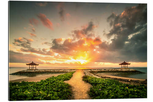 Galleritryck Bali temple by the sea with sunrise