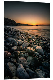 Hartschaumbild Steinstrand, Bucht mit Sonnenaufgang