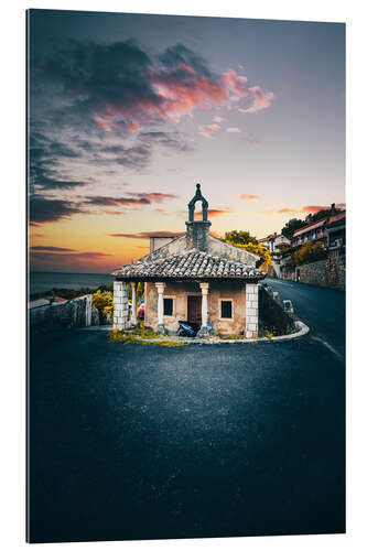 Gallery print Small church between a street at sunset