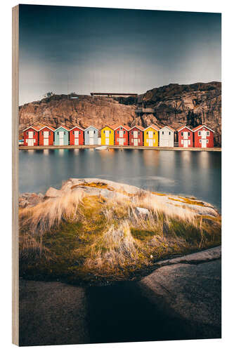 Quadro de madeira Sweden, Colourful Fishermen's Houses by the Sea