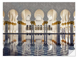 Selvklebende plakat Sheikh Zayed Grand Mosque reflection in Abu Dhabi