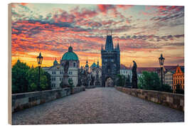 Tableau en bois Charles Bridge Sunrise