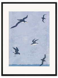 Gerahmter Kunstdruck Möwen fliegen am Meer