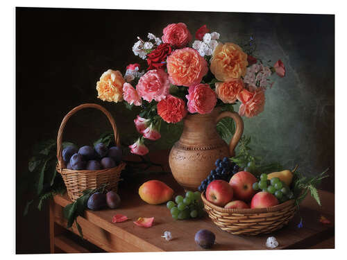 Foam board print Still life with flowers and autumn fruits