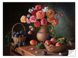 Sticker mural Still life with flowers and autumn fruits