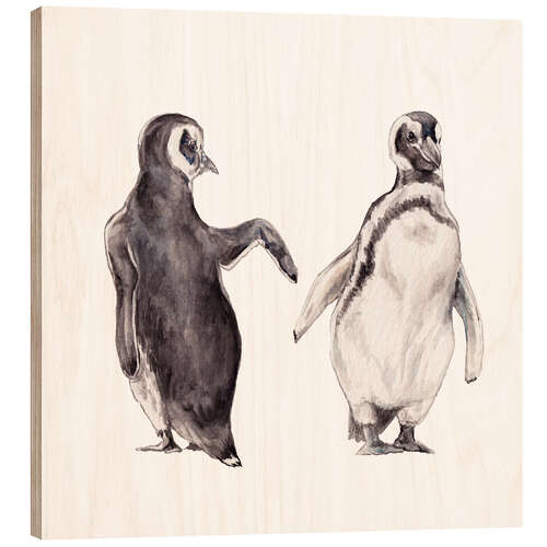 Wood print Gossiping Penguins