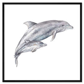 Gerahmter Kunstdruck Mama und Baby-Delfin