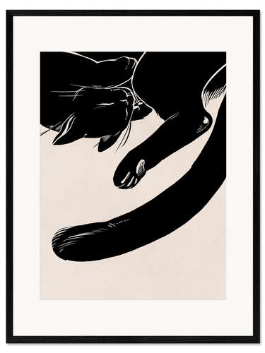 Impresión de arte enmarcada Resting feline friend, black