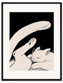 Gerahmter Kunstdruck Ruhende Samtpfote, weiß