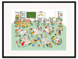 Gerahmter Kunstdruck Wimmelbild Im Klassenzimmer
