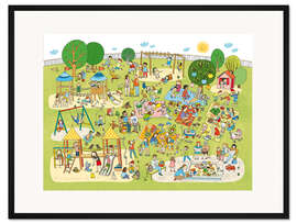 Gerahmter Kunstdruck Wimmelbild Spielplatz