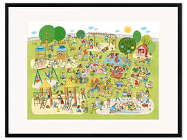 Gerahmter Kunstdruck Wimmelbild Spielplatz