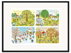 Gerahmter Kunstdruck Wimmelbild Jahreszeiten