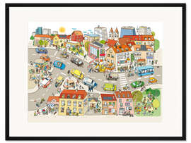 Gerahmter Kunstdruck Wimmelbild In der Stadt