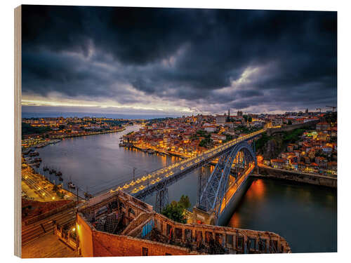 Wood print Evening mood - Panorama Porto