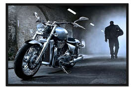 Gerahmter Kunstdruck Biker und sein Motorrad