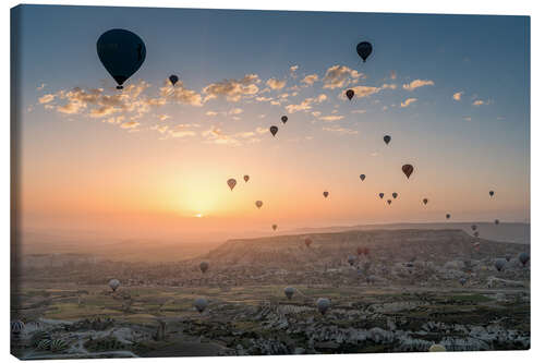 Canvas print Sky full of hot air balloons in Kapadockia, Turkey