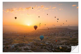 Muursticker Sunrise in Cappadocia full of hot air balloons