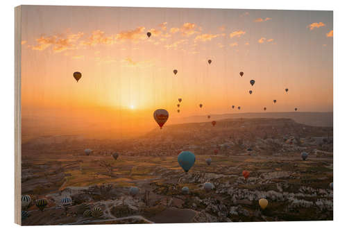 Hout print Sunrise in Cappadocia full of hot air balloons