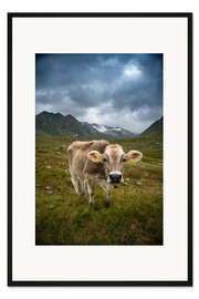 Gerahmter Kunstdruck Kuh auf Schweizer Alp