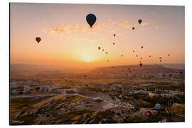 Aluminiumtavla Hot air balloon flight over Cappadocia at sunrise