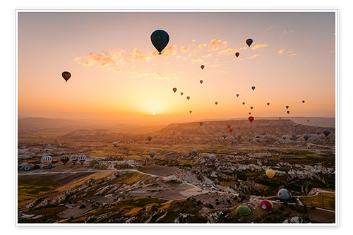 Poster Hot air balloon flight over Cappadocia at sunrise