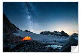 Selvklæbende plakat Camping at the ice lagoon under the Milky Way