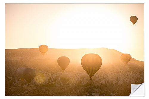 Selvklebende plakat Hot air balloons at sunrise in Cappadocia