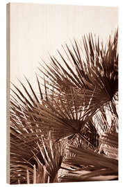 Wood print Golden palm leaves in sunset