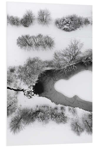 Tableau en PVC Icy snowy lake in winter forest