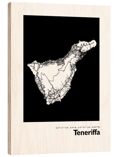 Quadro de madeira Tenerife map