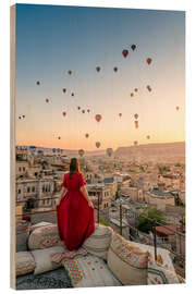 Hout print Sunrise with hot air balloons in Cappadocia