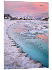 Quadro em alumínio Sunrise at the ice lagoon in the Swiss Alps