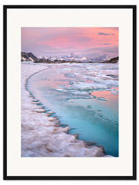 Gerahmter Kunstdruck Sonnenaufgang bei der Eislagune in den Schweizer Alpen