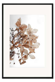 Gerahmter Kunstdruck Schnee auf beiger Winter Hortensie