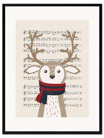 Gerahmter Kunstdruck Weihnachts Musik Hirsch