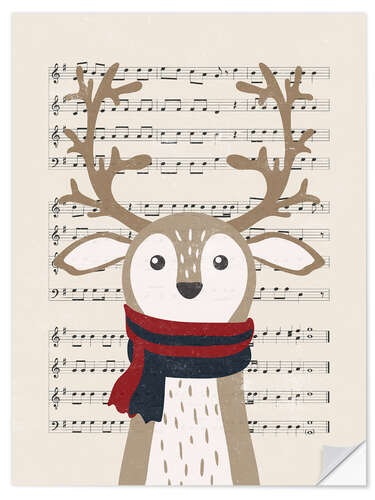 Självhäftande poster Christmas music deer