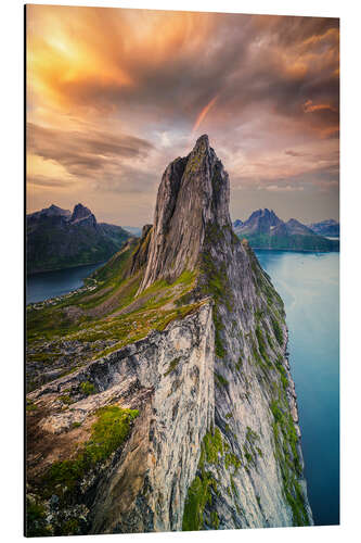 Aluminium print Rainbow in the burning sky over Mount Segla