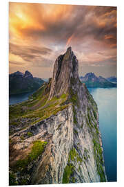 Foam board print Rainbow in the burning sky over Mount Segla