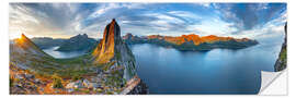 Muursticker Sunbeam over mountains at dawn, Senja island