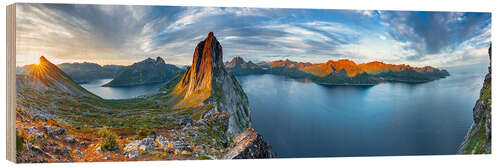 Wood print Sunbeam over mountains at dawn, Senja island