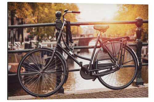 Aluminium print Old bicycle in Amsterdam at sunset