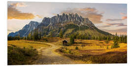 Tableau en PVC Alpine hut in autumn in the Alps