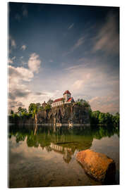 Acrylic print Beucha mountain church, church with reflection in the lake