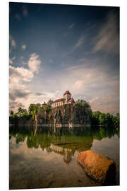 Foam board print Beucha mountain church, church with reflection in the lake