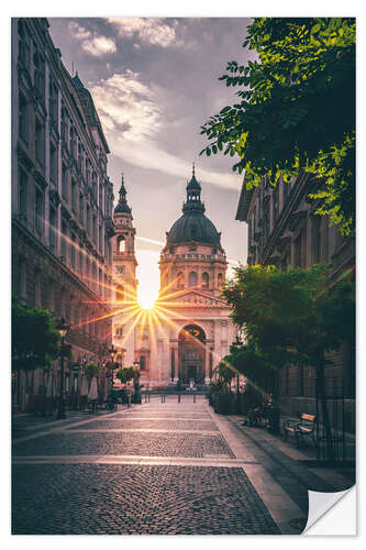 Selvklebende plakat St. Stephen's Basilica - sunrise with sun star